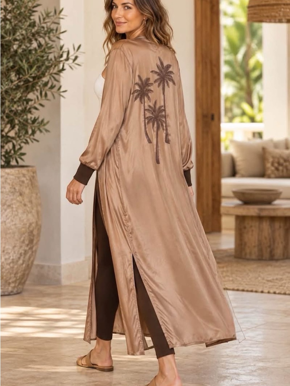 Angel Wings by Lucy 3 Palm Satin Duster Kimono Size Small